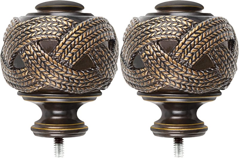 USFOOK Window Treatment Finials for 1 or 7/8 Inch Curtain Rods, Bronze Drapery Rods Replacement Finials with M6 Screws, Woven Leaf Pattern, 2 Pack - Image 1